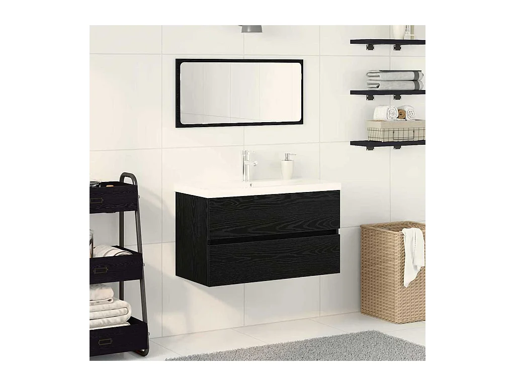Ensemble de mobilier de salle de bain 3 pcs Chêne noir