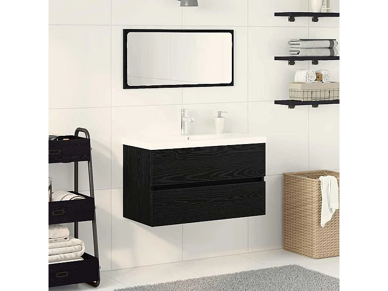Set di mobili da bagno 3 pezzi Rovere nero