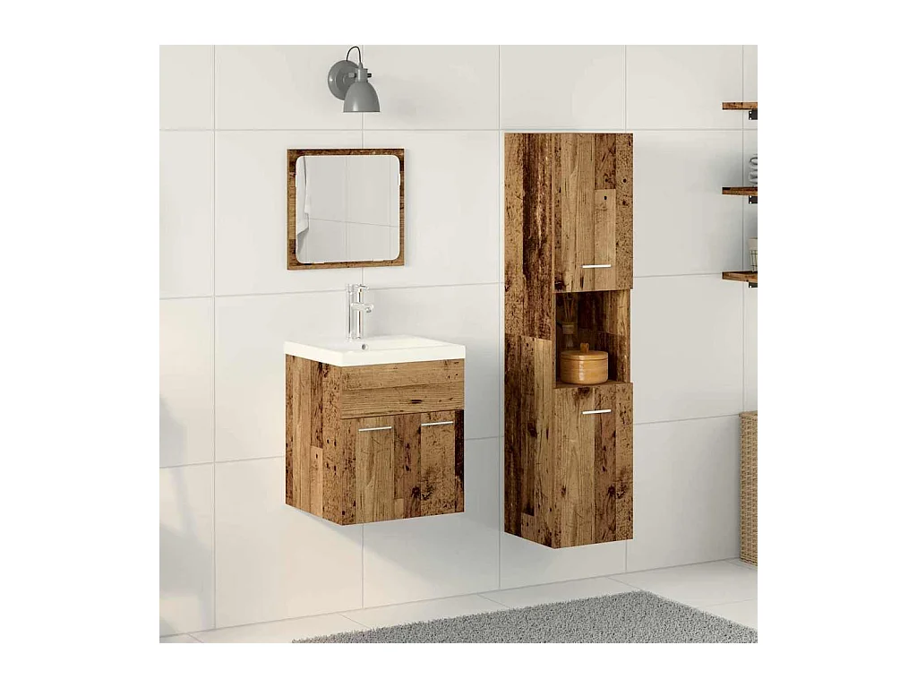 Conjunto de muebles de baño de 4 piezas en madera antigua