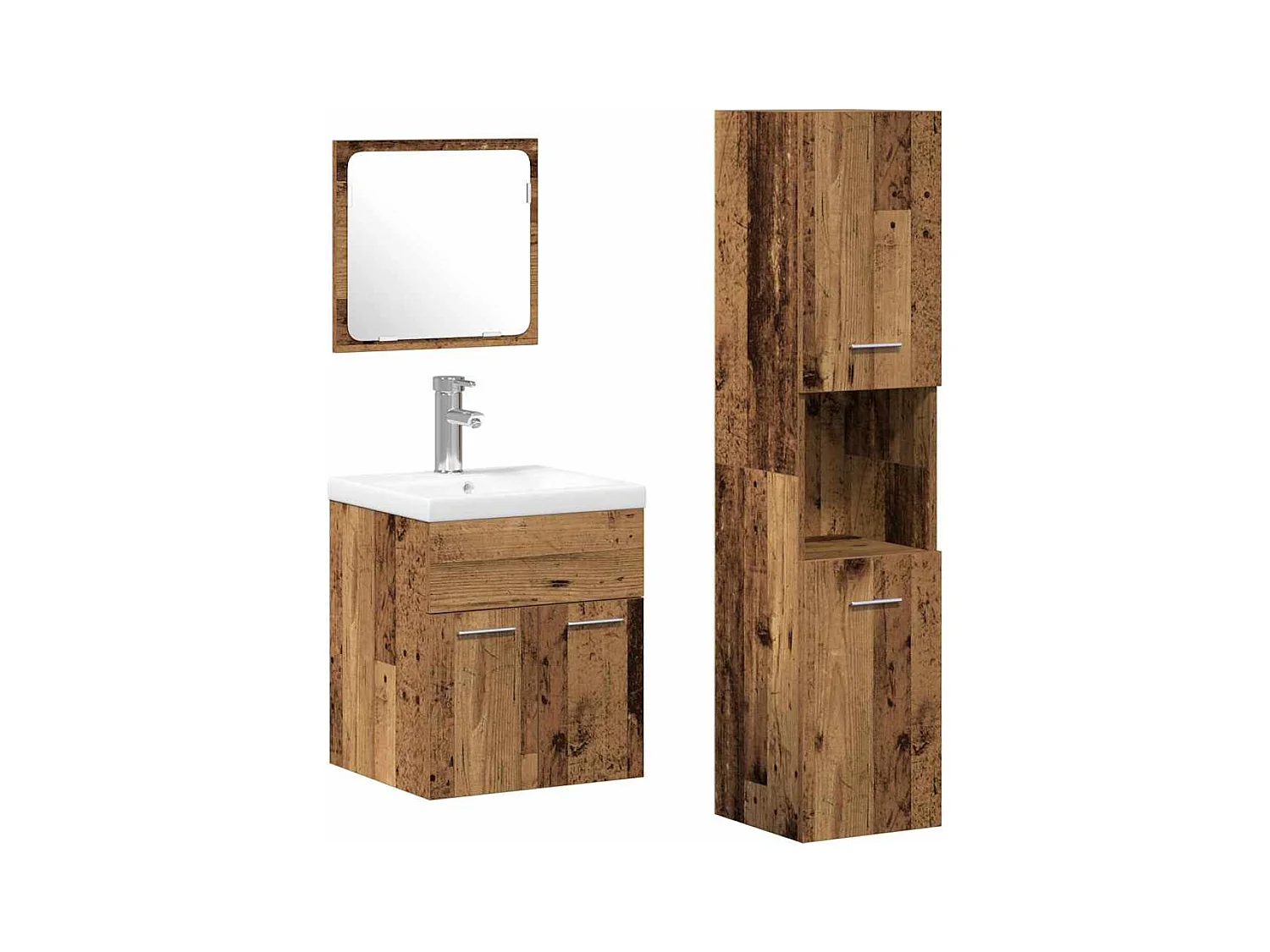 Conjunto de muebles de baño de 4 piezas en madera antigua