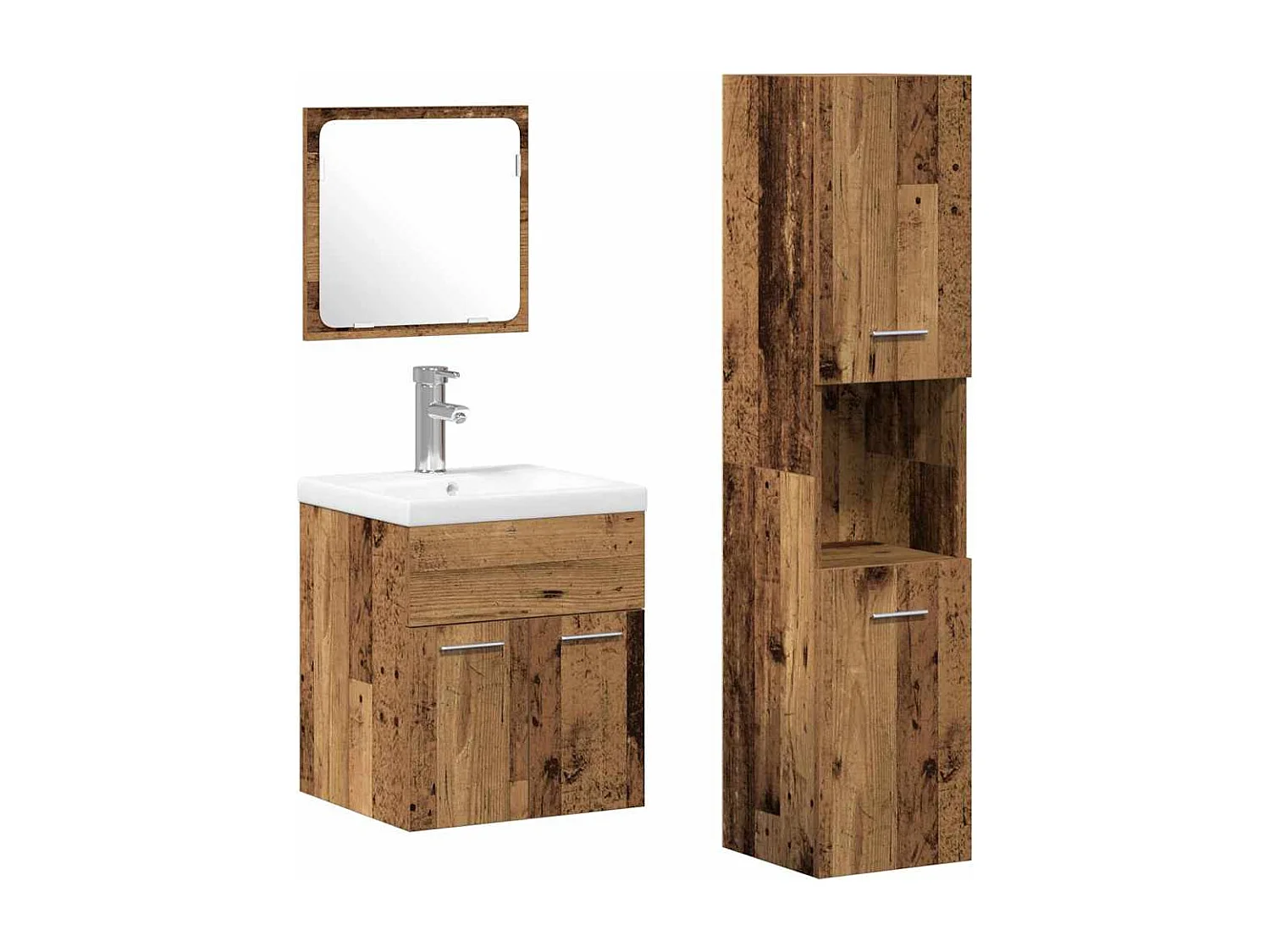 Conjunto de muebles de baño de 4 piezas en madera antigua