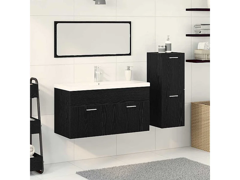 Set de meubles de salle de bain Montage mural 4 pcs Chêne noir