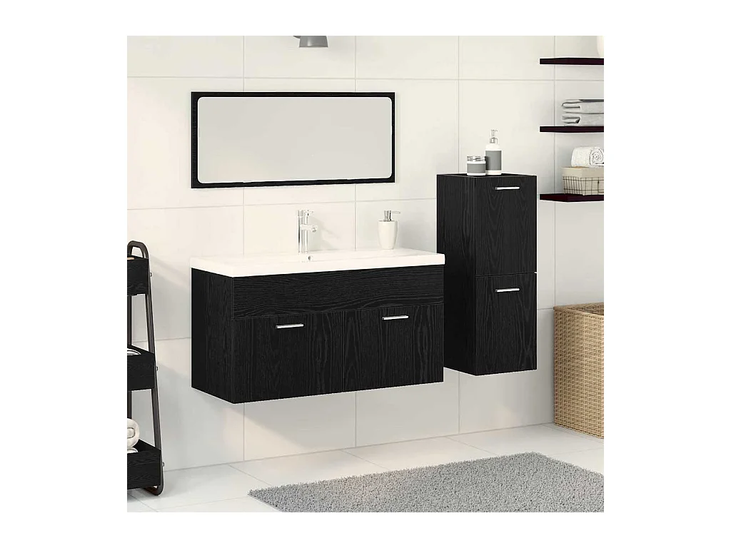Conjunto de muebles de baño de pared de 4 piezas en roble negro