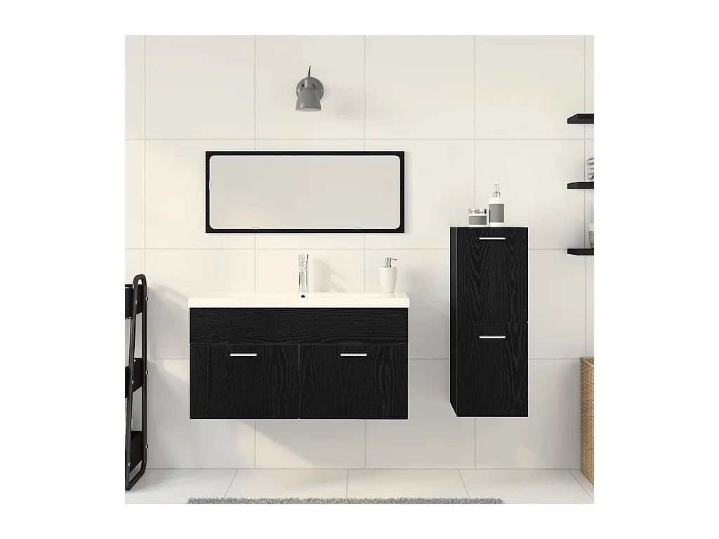 Conjunto de muebles de baño de pared de 4 piezas en roble negro