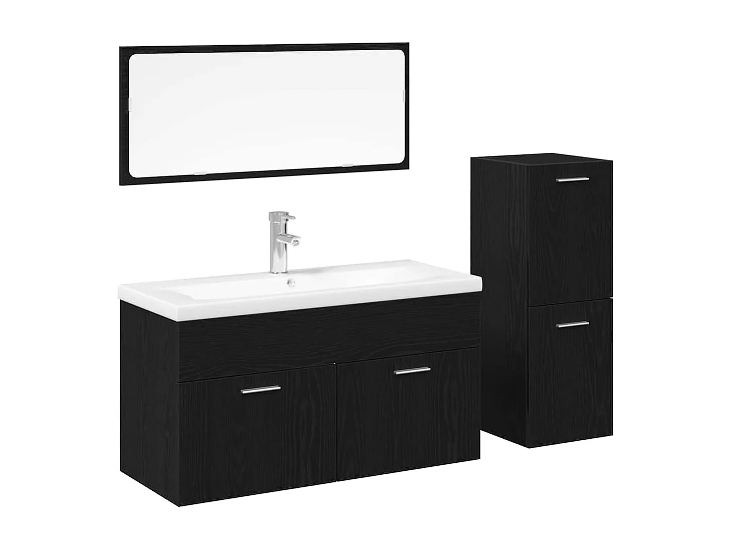 Badkamermeubelset Wandmontage 4 stuks Zwart Eiken