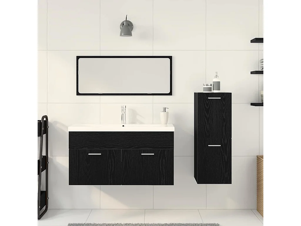 Badkamermeubelset Wandmontage 4 stuks Zwart Eiken