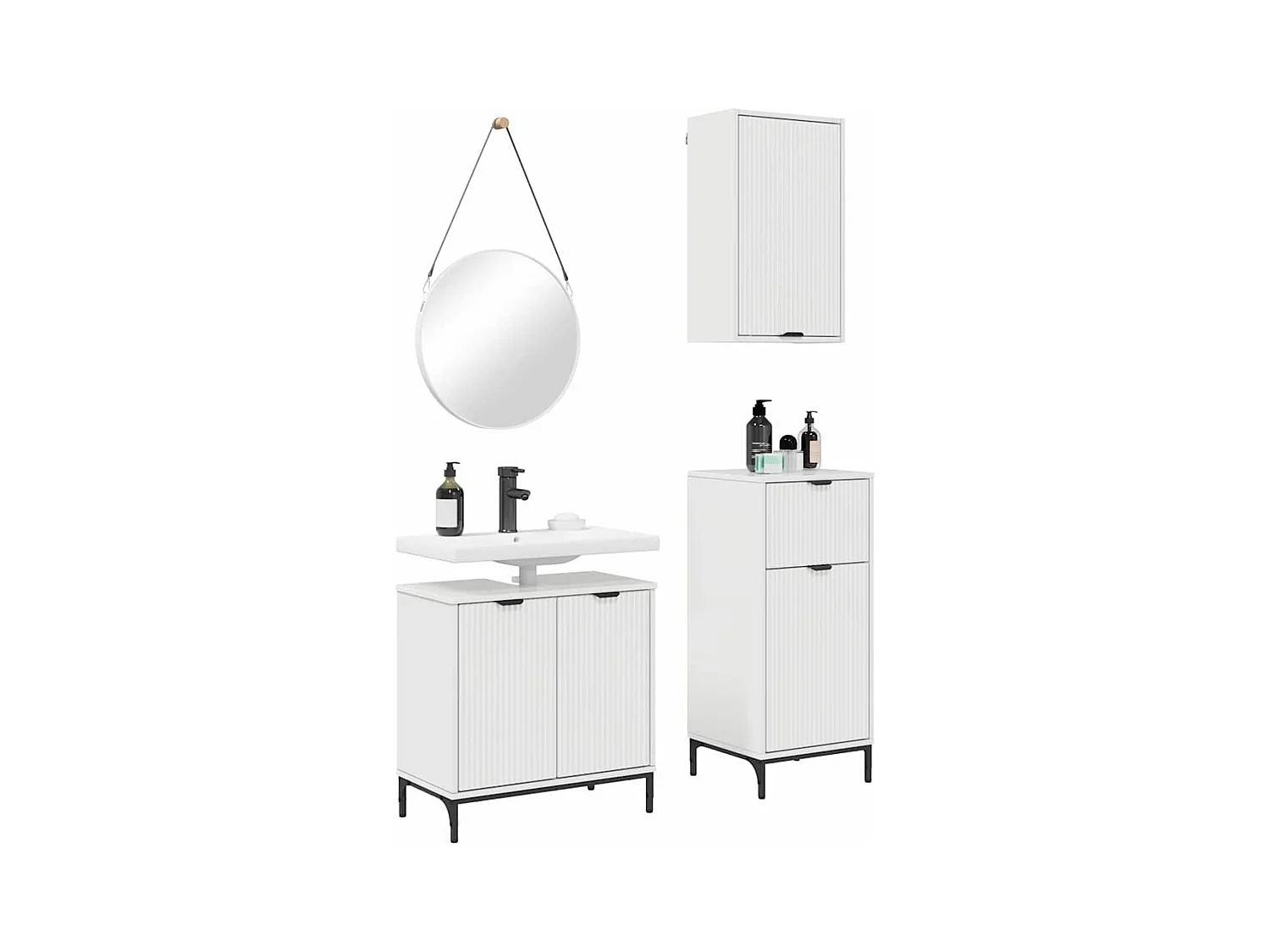 Conjunto de muebles de baño de 3 piezas en blanco brillante