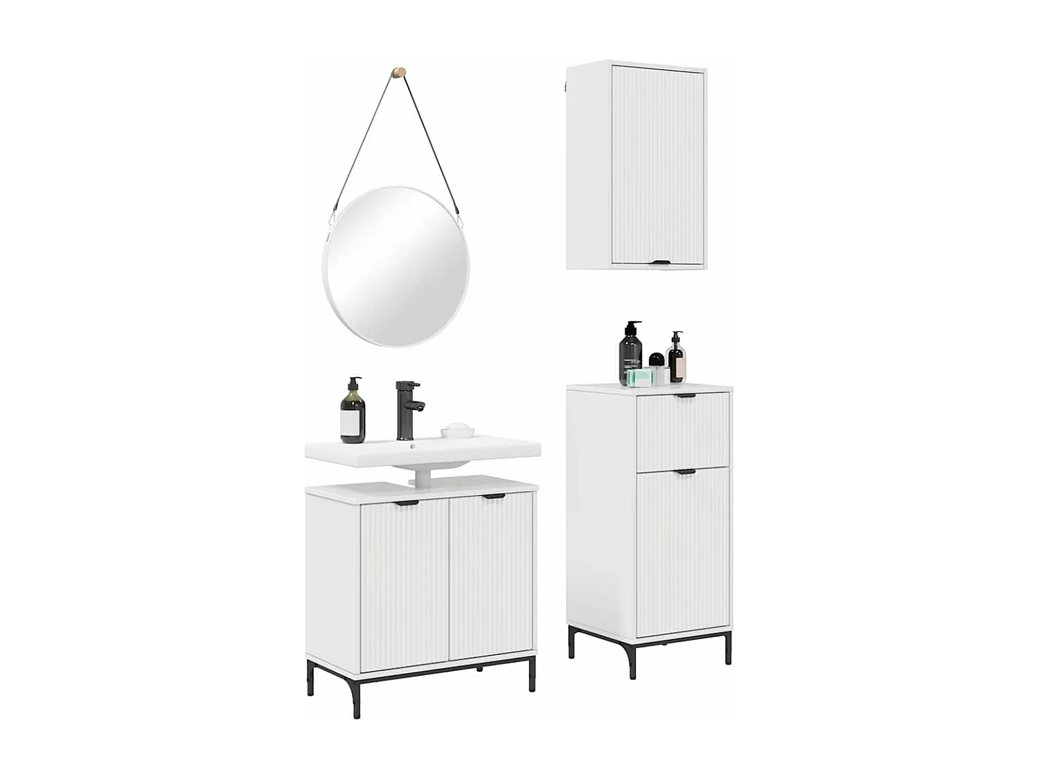 Conjunto de muebles de baño de 3 piezas en blanco brillante