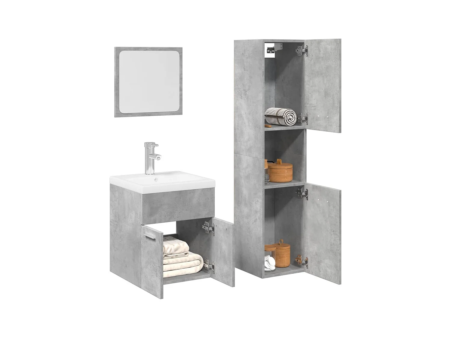4-teiliges Badmöbel-Set Betongrau