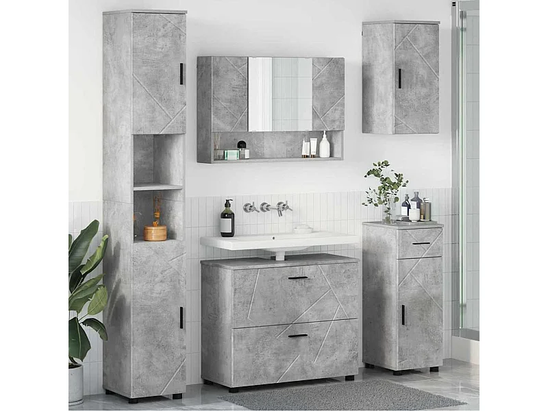 Ensemble de mobilier de salle de bain 5 pcs Gris béton