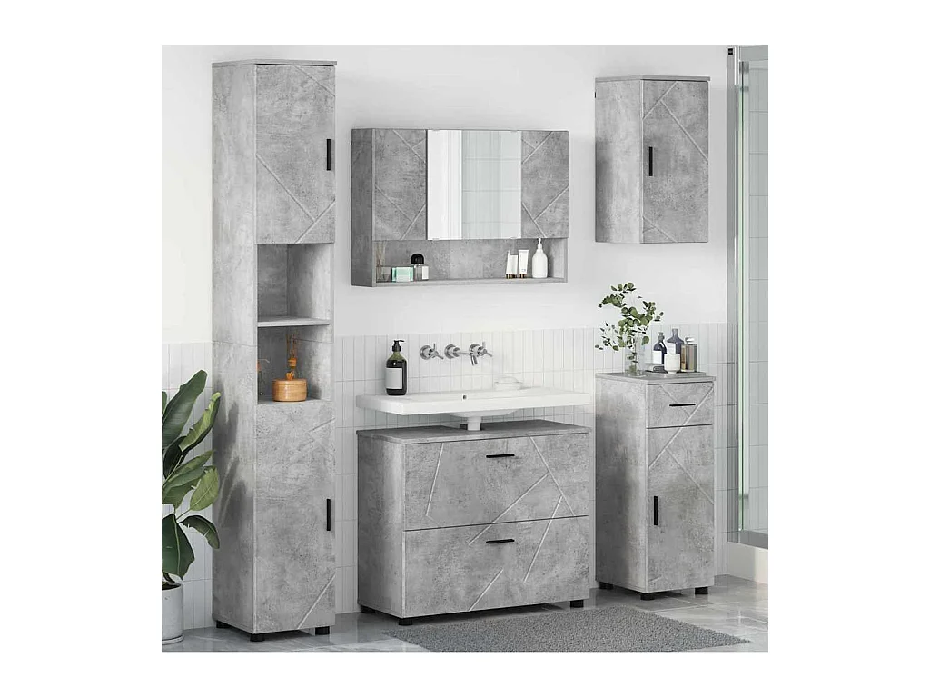 Ensemble de mobilier de salle de bain 5 pcs Gris béton