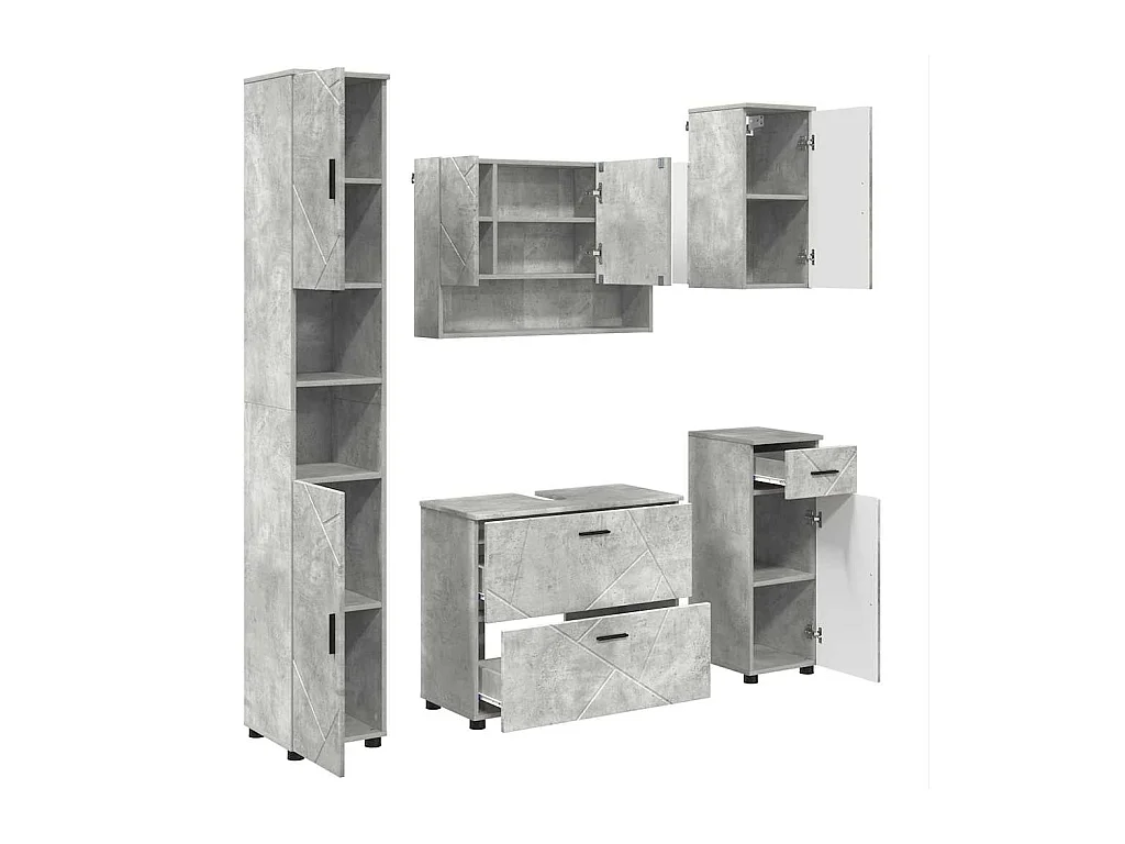 Ensemble de mobilier de salle de bain 5 pcs Gris béton