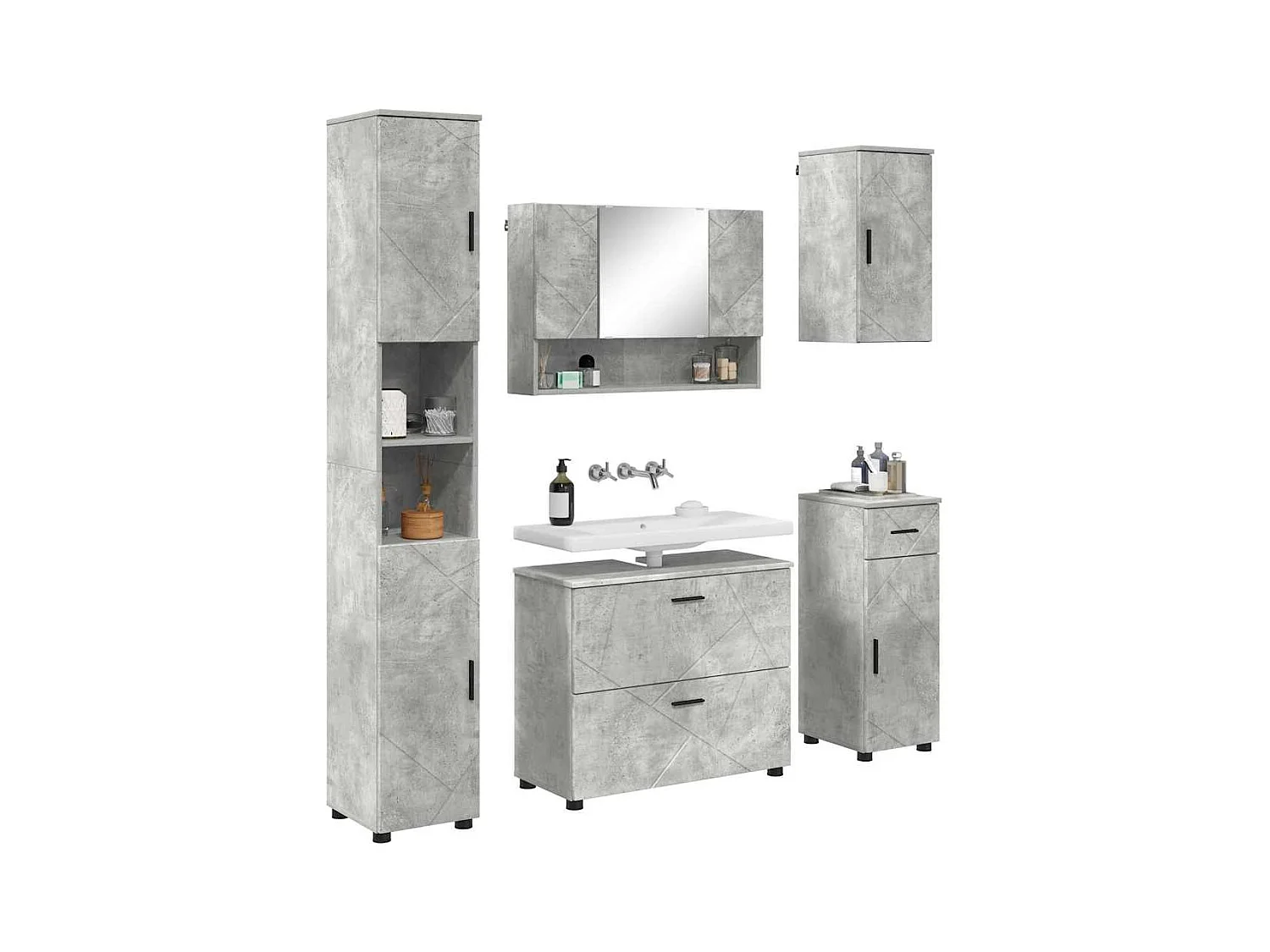 Ensemble de mobilier de salle de bain 5 pcs Gris béton