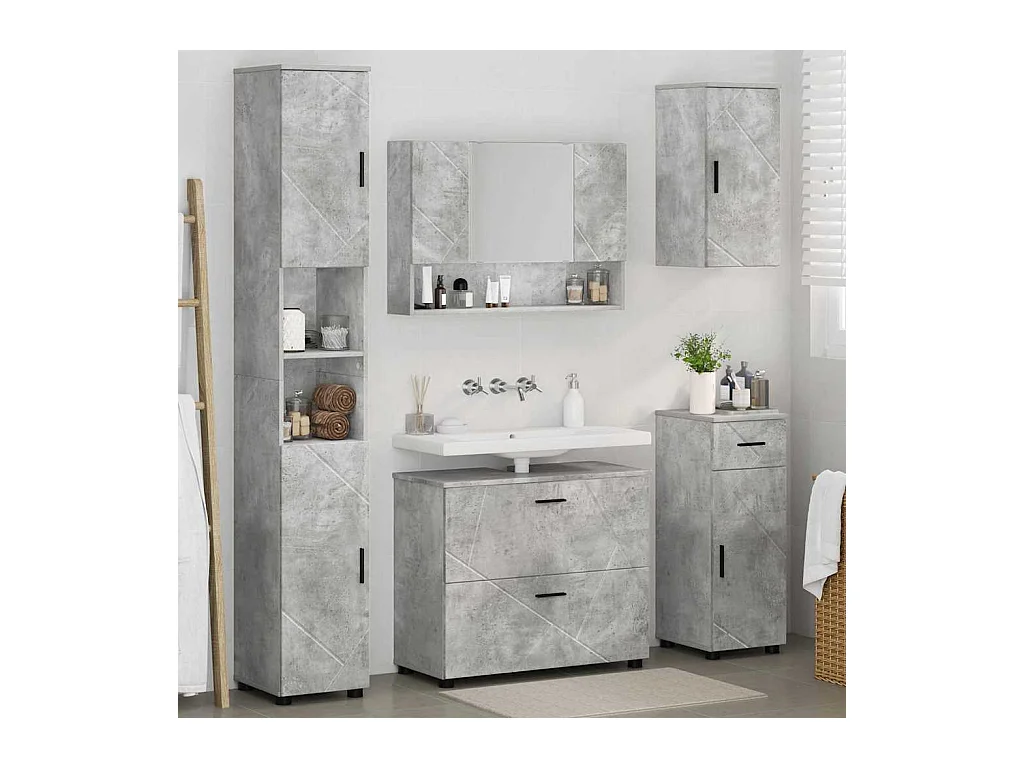 Ensemble de mobilier de salle de bain 5 pcs Gris béton