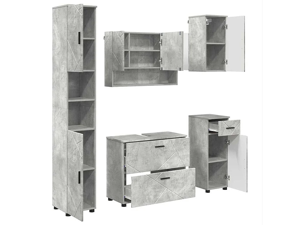 5-teiliges Badmöbel-Set Betongrau