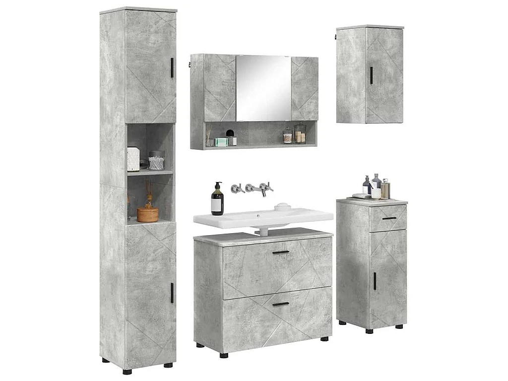 5-teiliges Badmöbel-Set Betongrau