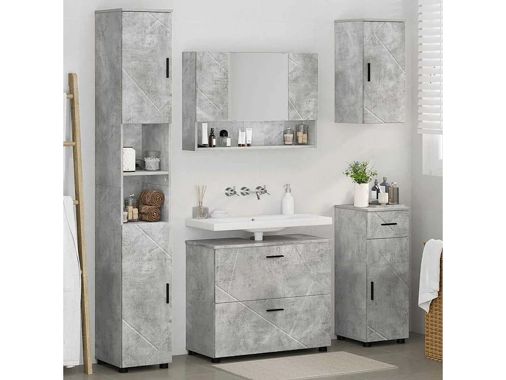 5-teiliges Badmöbel-Set Betongrau
