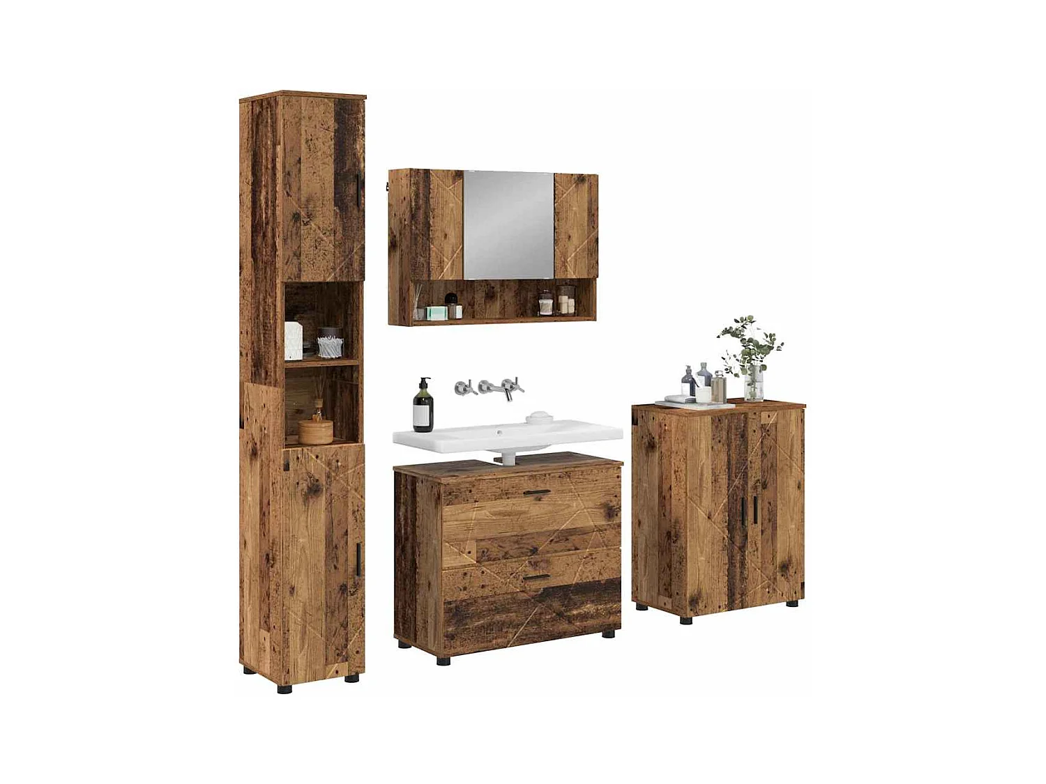 Ensemble de mobilier de salle de bain 4 pcs Bois ancien