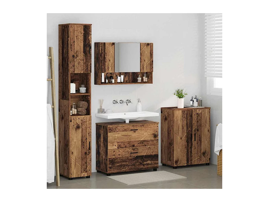 Ensemble de mobilier de salle de bain 4 pcs Bois ancien