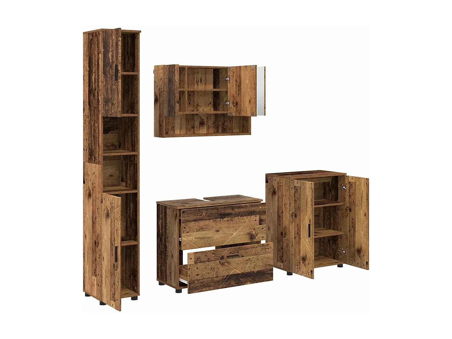 Ensemble de mobilier de salle de bain 4 pcs Bois ancien