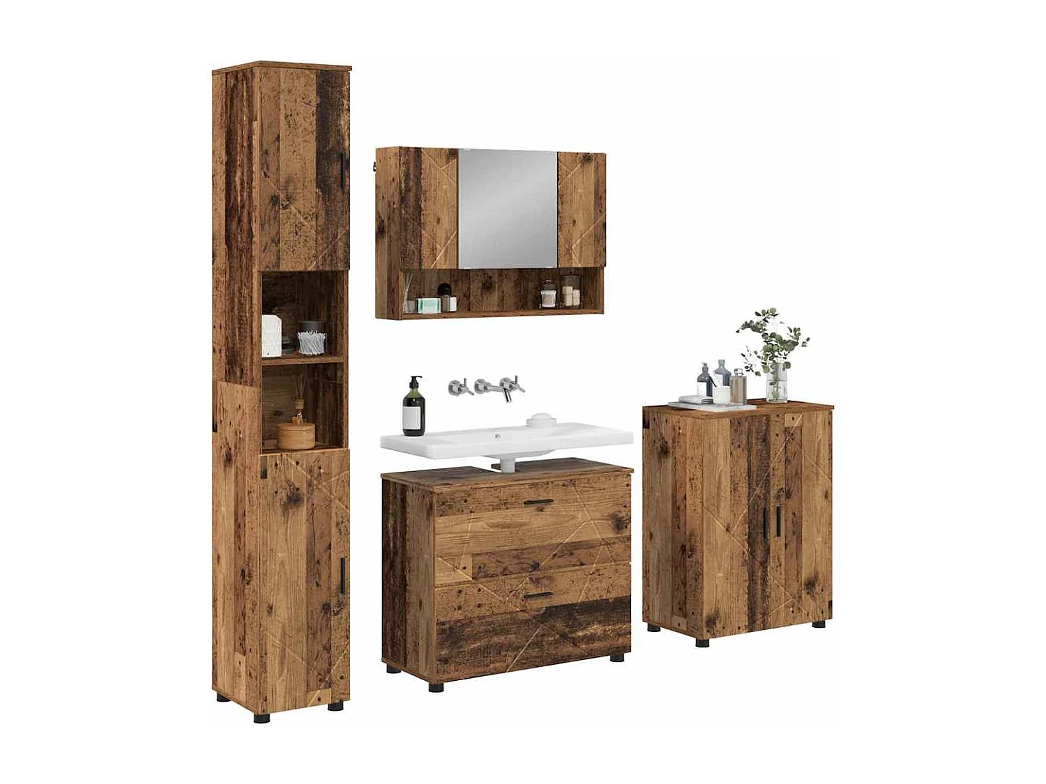 Ensemble de mobilier de salle de bain 4 pcs Bois ancien