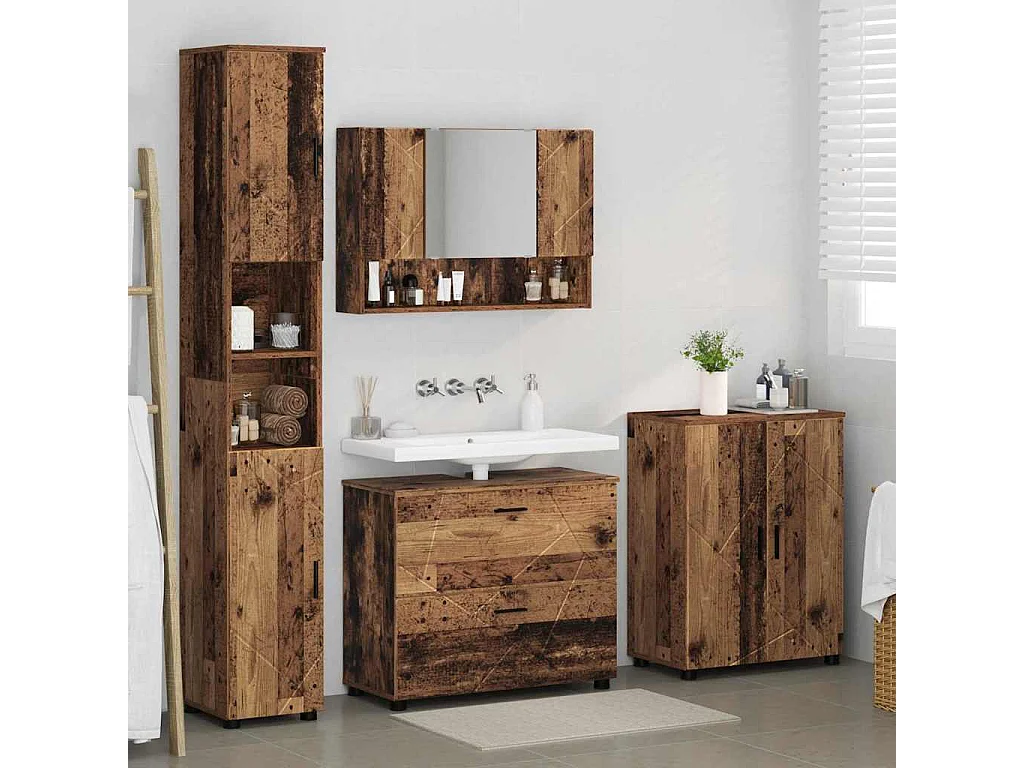 Ensemble de mobilier de salle de bain 4 pcs Bois ancien