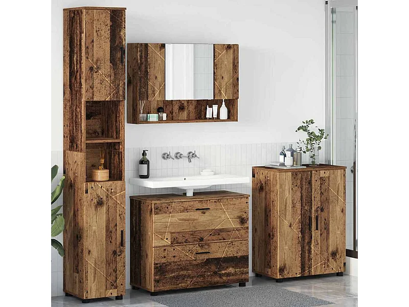Ensemble de mobilier de salle de bain 4 pcs Bois ancien