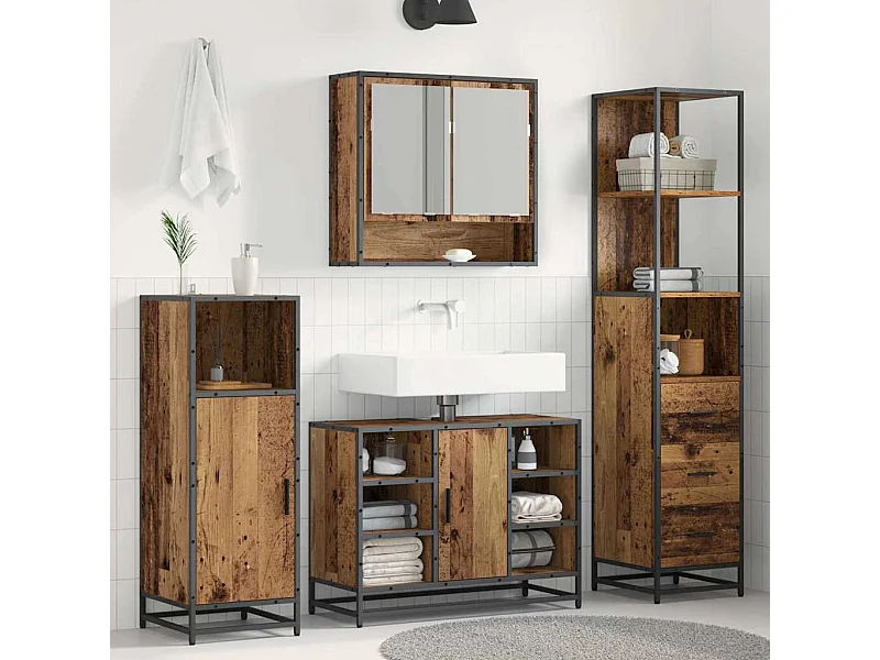 Mobile da bagno in legno antico 35 x 37,5 x 166 cm