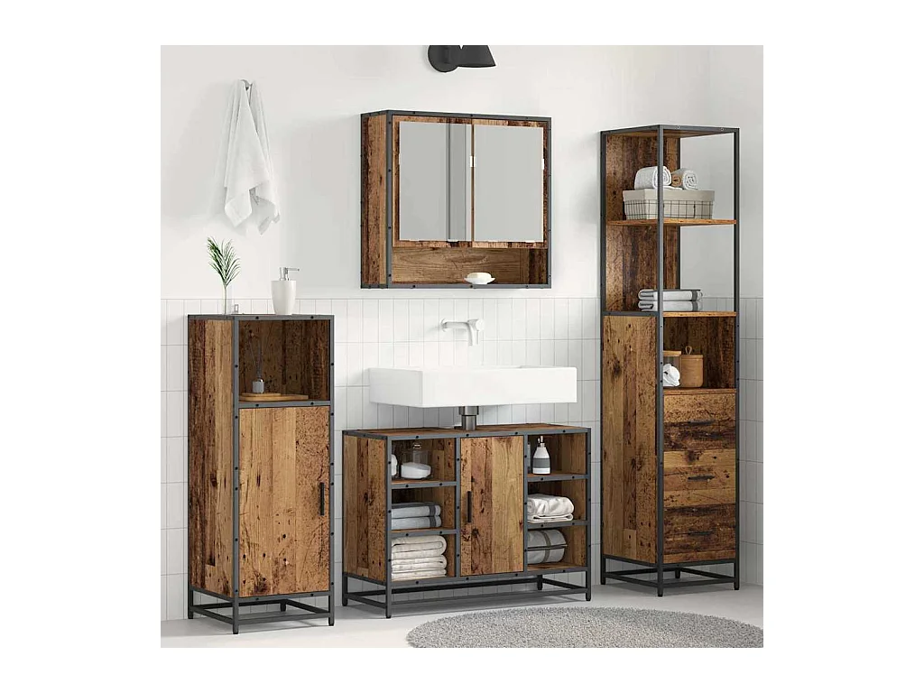 Mobile da bagno in legno antico 35 x 37,5 x 166 cm