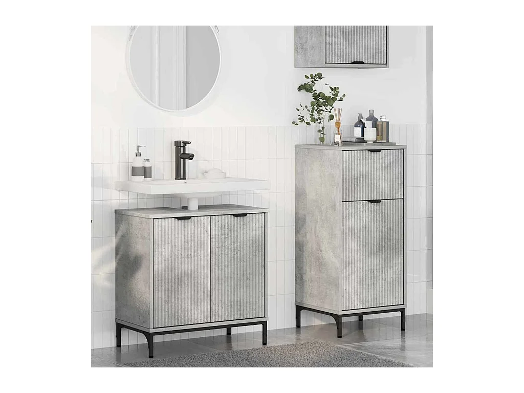 Ensemble de mobilier de salle de bain Plaid 2 pcs Gris béton