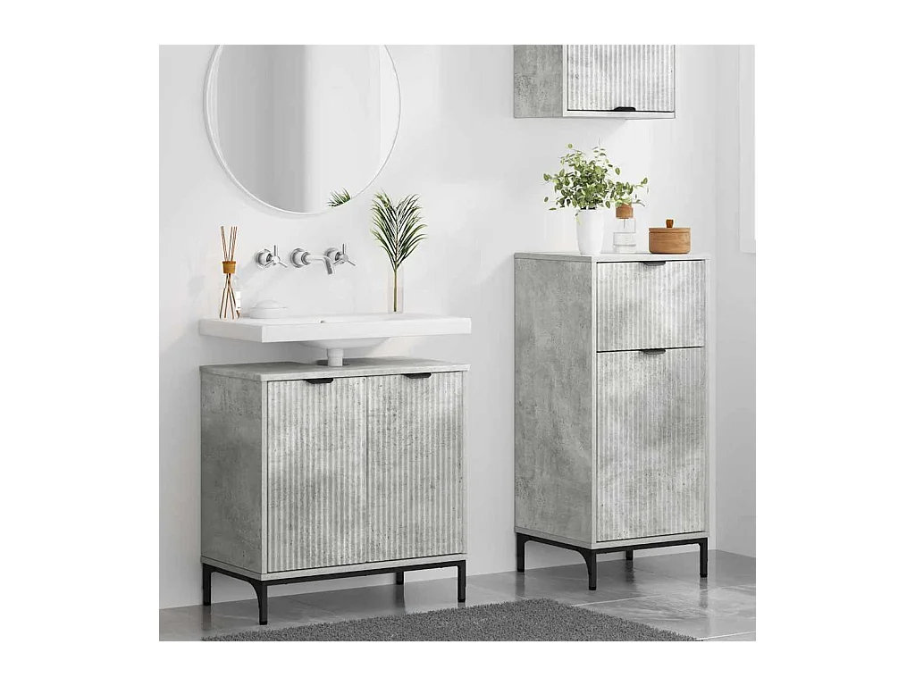 Ensemble de mobilier de salle de bain Plaid 2 pcs Gris béton