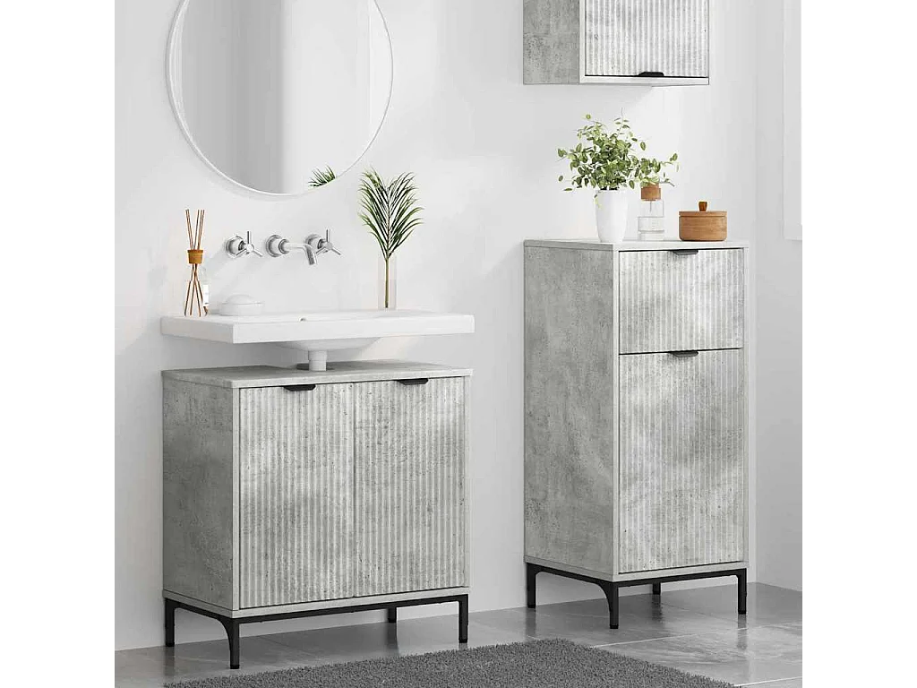 Set di mobili da bagno a quadri 2 pezzi grigio cemento