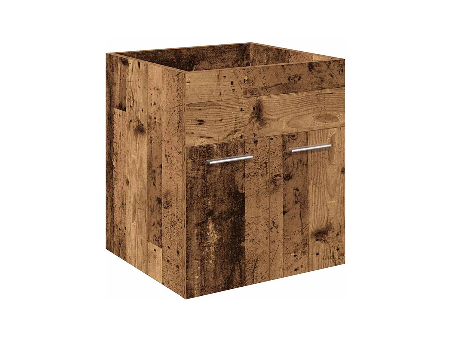 Wastafelmeubel met geïntegreerde waskom en kraan in oud hout