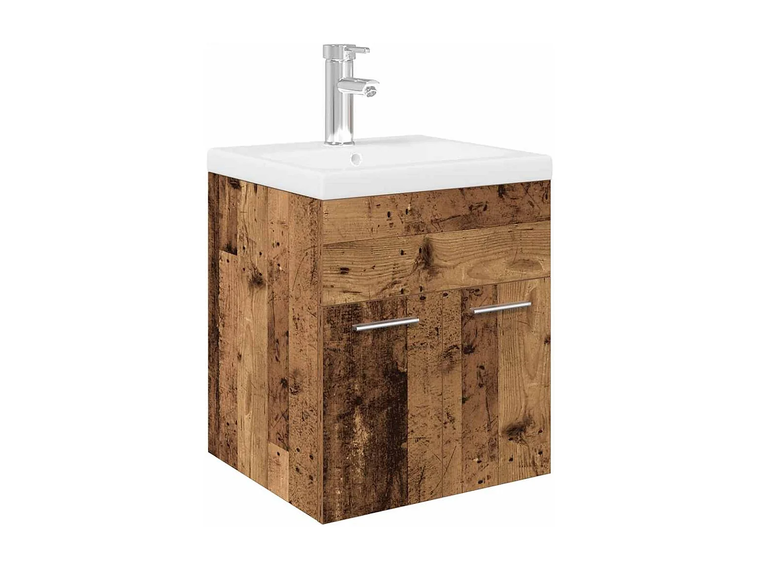 Meuble lavabo avec bassin et robinet intégrés vieux bois