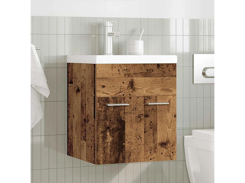 Meuble lavabo avec bassin et robinet intégrés vieux bois