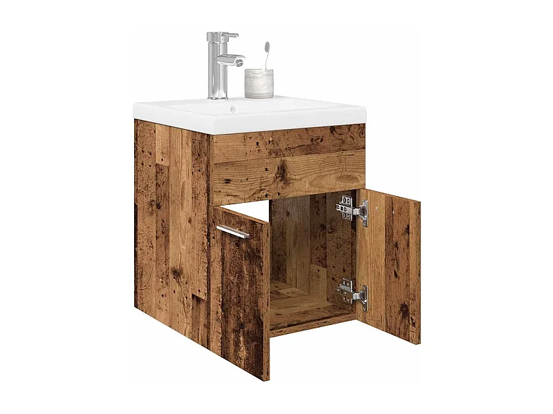 Meuble lavabo avec bassin et robinet intégrés vieux bois