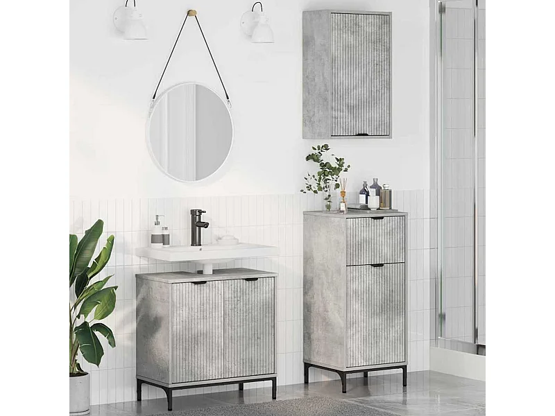 Ensemble de mobilier de salle de bain Plaid 3 pcs Gris béton