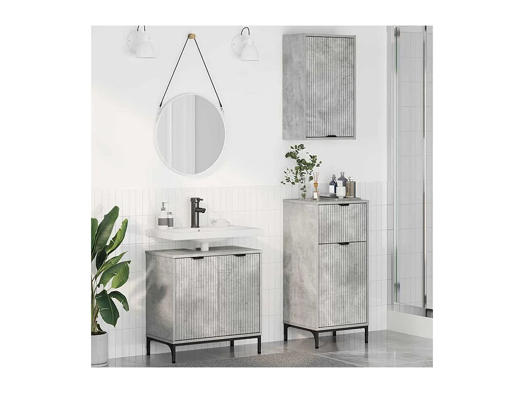 Ensemble de mobilier de salle de bain Plaid 3 pcs Gris béton