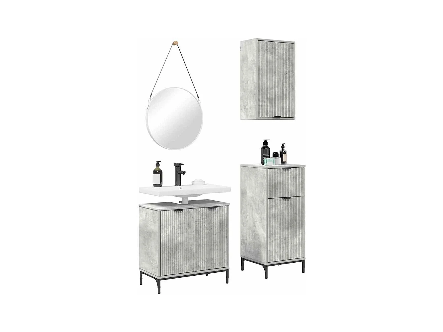 Ensemble de mobilier de salle de bain Plaid 3 pcs Gris béton