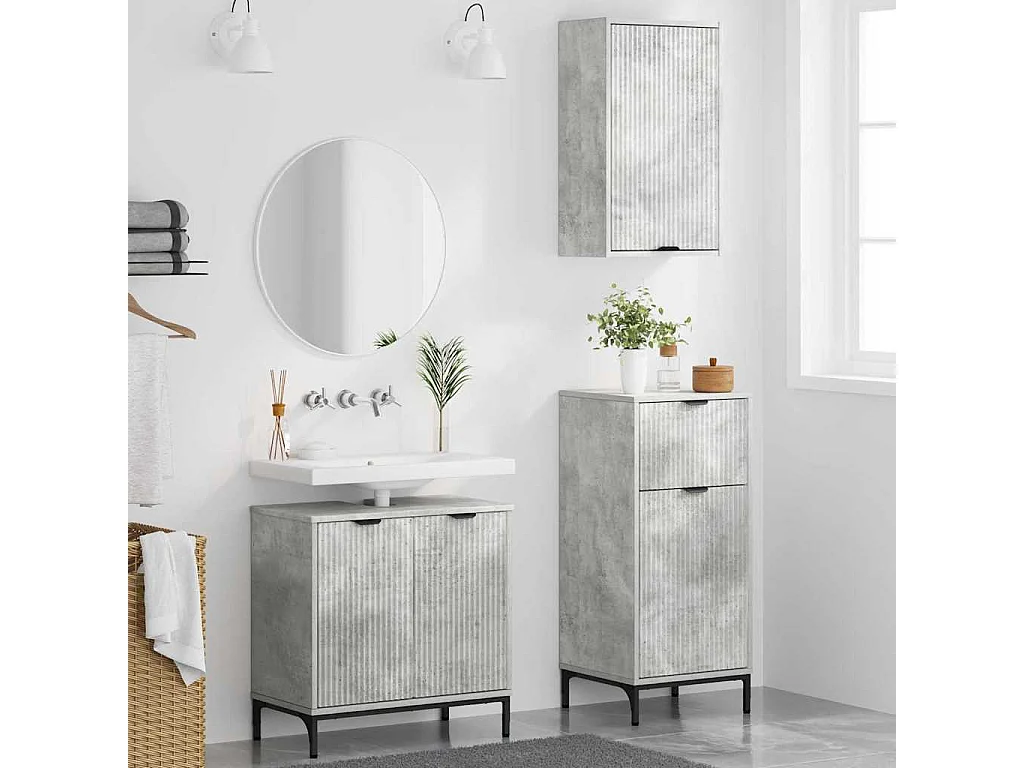 Set di mobili da bagno a quadri 3 pezzi grigio cemento