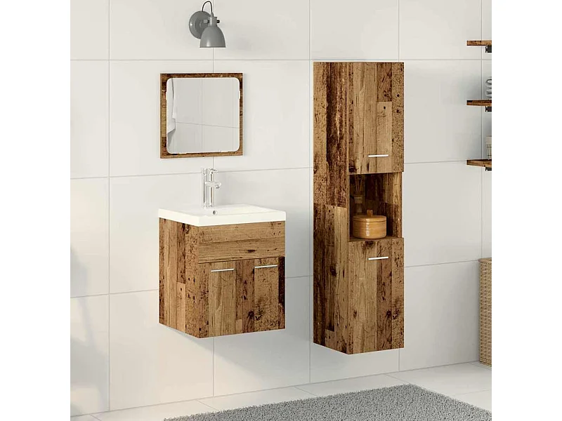 Conjunto de muebles de baño de pared de 4 piezas de madera antigua