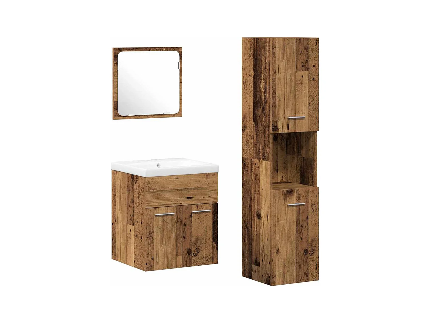 Badkamermeubelset Wandmontage 4 stuks Antiek Hout