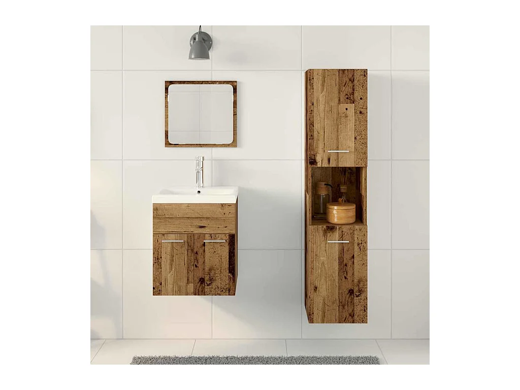 Badkamermeubelset Wandmontage 4 stuks Antiek Hout