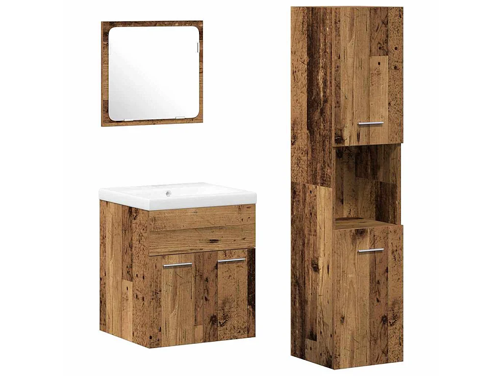 Set de meubles de salle de bain Montage mural 4 pcs Bois Ancien