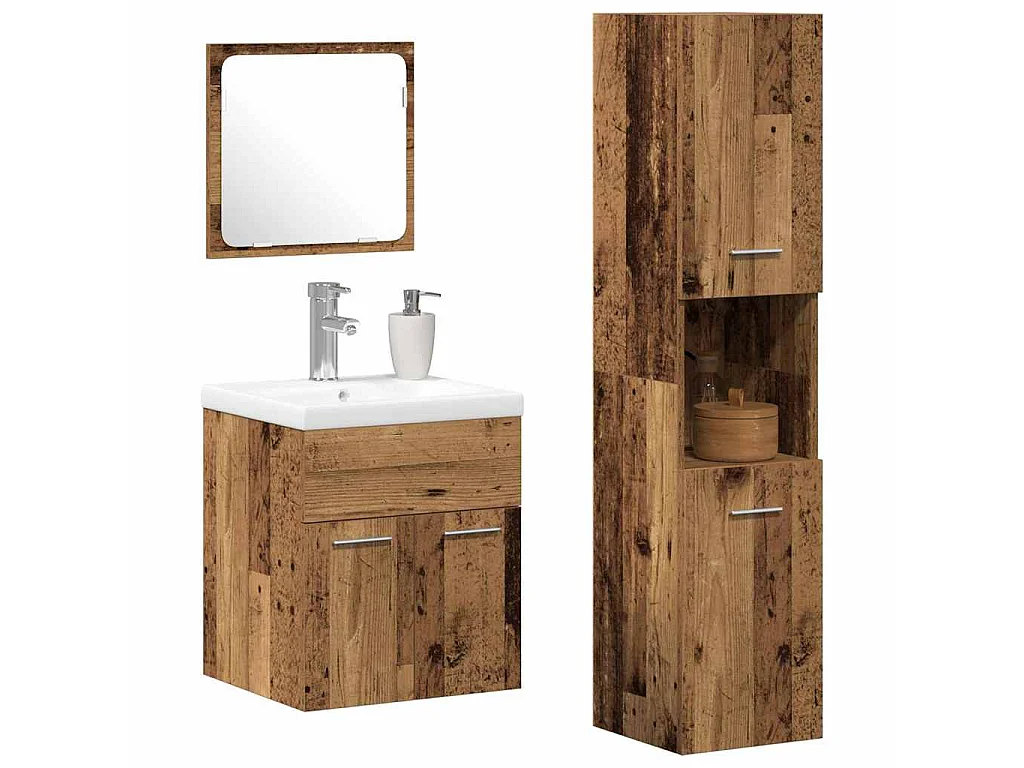 Set de meubles de salle de bain Montage mural 4 pcs Bois Ancien