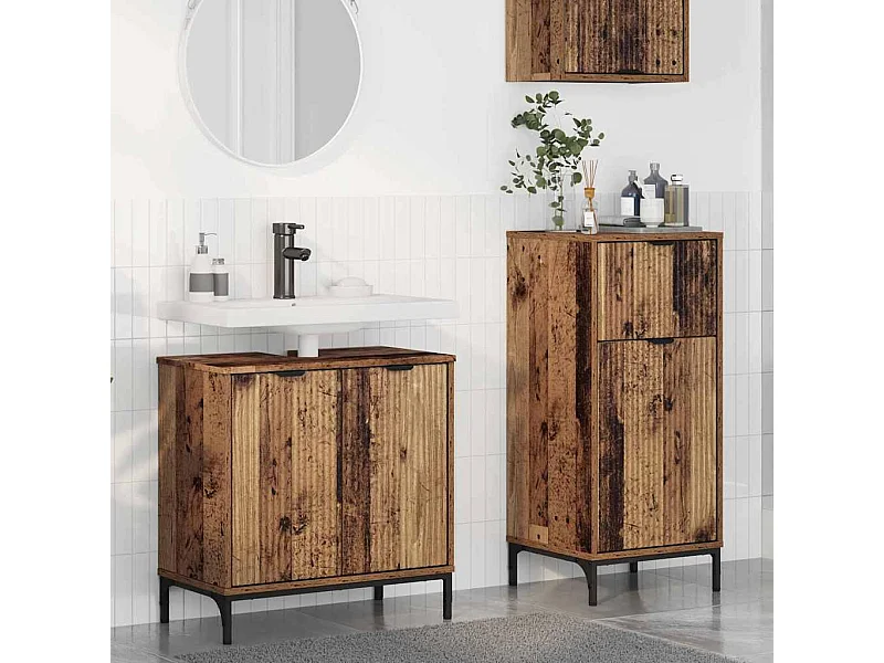 Set di mobili da bagno a quadri in legno anticato, 2 pezzi