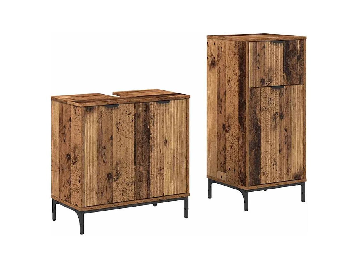 Set di mobili da bagno a quadri in legno anticato, 2 pezzi