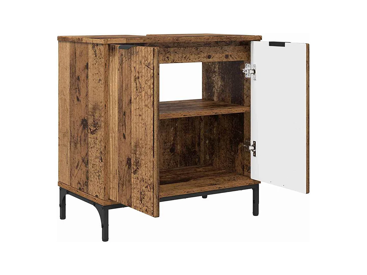 Set di mobili da bagno a quadri in legno anticato, 2 pezzi