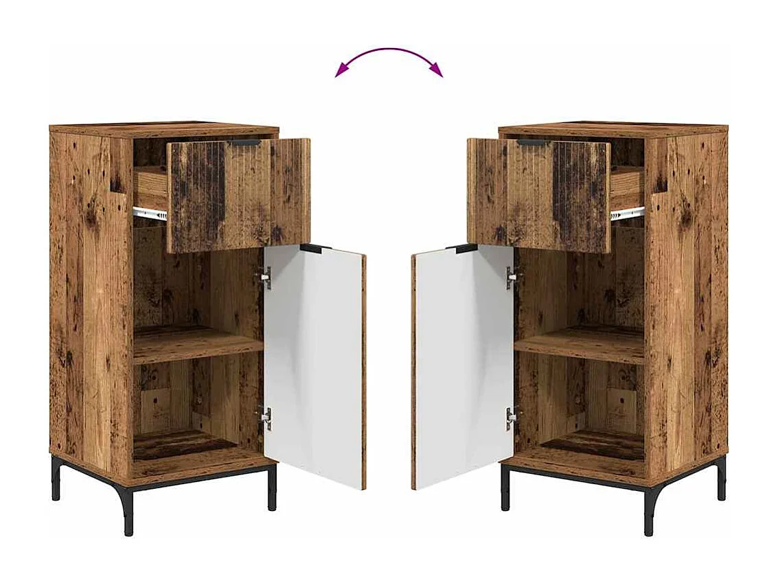 Set di mobili da bagno a quadri in legno anticato, 2 pezzi