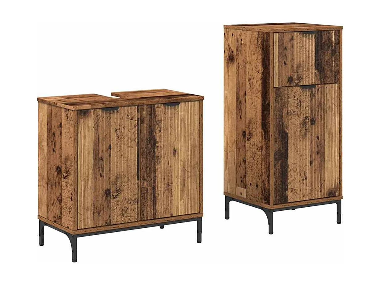 Set di mobili da bagno a quadri in legno anticato, 2 pezzi